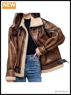 Genuine Sheepskin Aviator Leather Jacket Sherpa Lined Winter Flight Pilot Coat